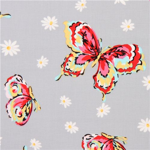 grey butterfly flower fabric Michael Miller daisy flutter 2