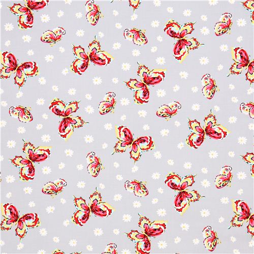 grey butterfly flower fabric Michael Miller daisy flutter 3