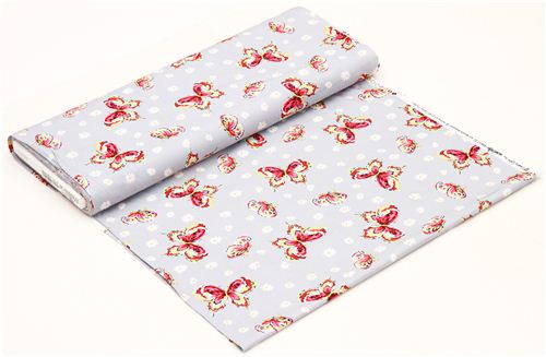 grey butterfly flower fabric Michael Miller daisy flutter 4