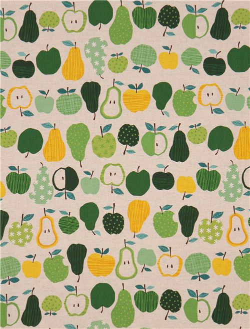 grey canvas fabric cute green yellow fruit from Japan 3