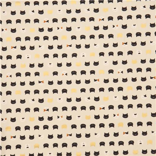 grey-cream cute cat face fabric with gold metallic embellishment from Japan 2