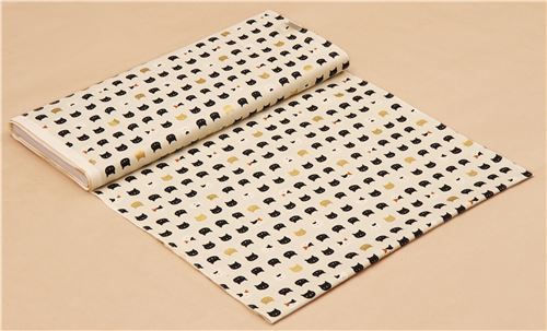 grey-cream cute cat face fabric with gold metallic embellishment from Japan 3