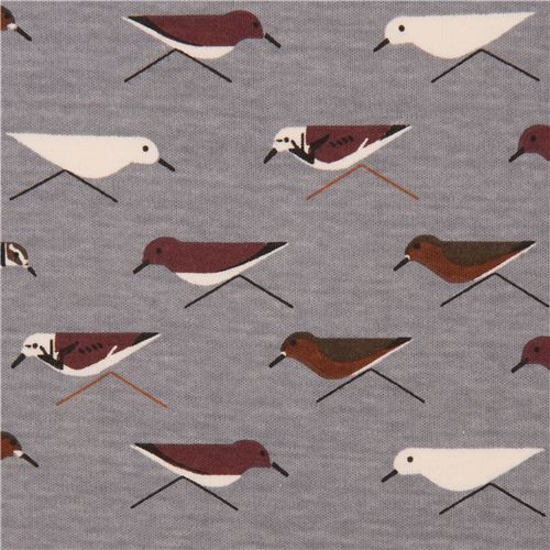 grey cute brown white bird animal birch knit organic fabric USA - modeS4u