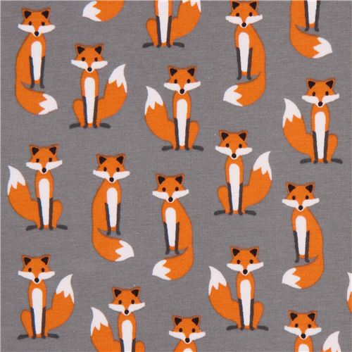 grey cute fox knit fabric Robert Kaufman USA - modeS4u