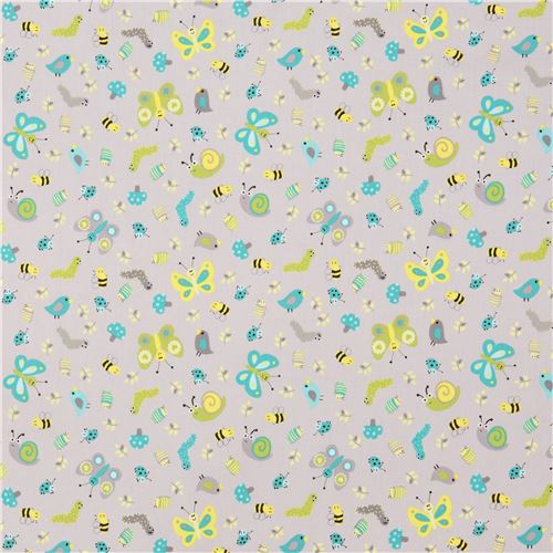 grey cute insect leaf fabric Whooo Loves You 3