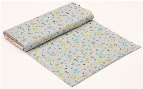 grey cute insect leaf fabric Whooo Loves You 4
