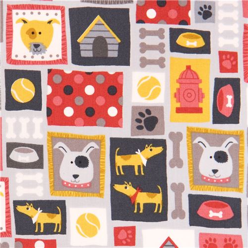 grey dog animal square rectangle bone fabric by Andover 2