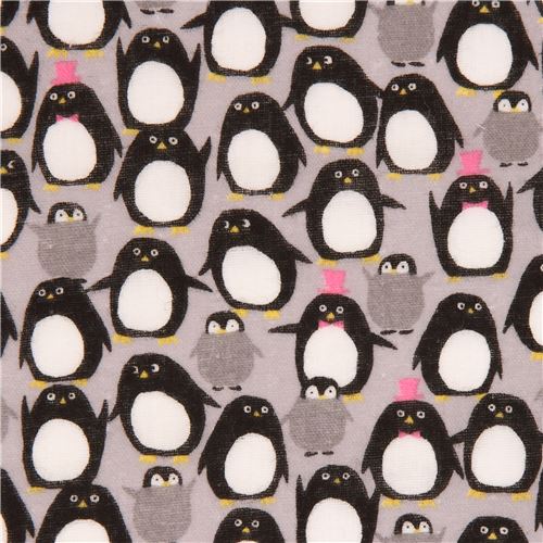 grey double gauze fabric funny penguin animal from Japan Fabric by