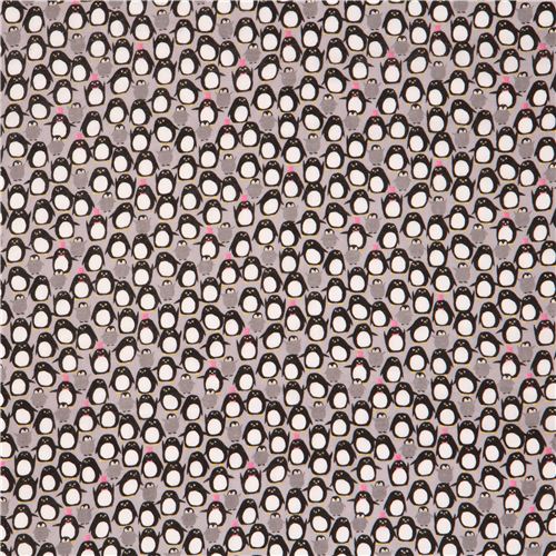 grey double gauze fabric funny penguin animal from Japan Fabric by
