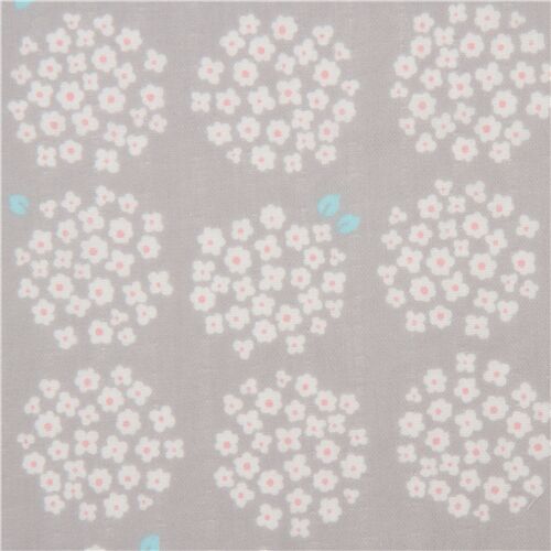 Tissu double gaze gris avec des petits tas de fleurs Tissu