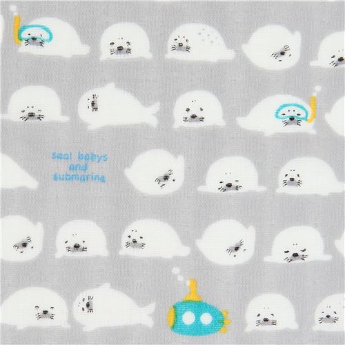 grey double gauze seal animal fabric from Japan Fabric by Japanese