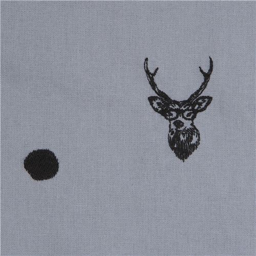 grey echino embroidered canvas fabric with deer stag animal circle dot 1