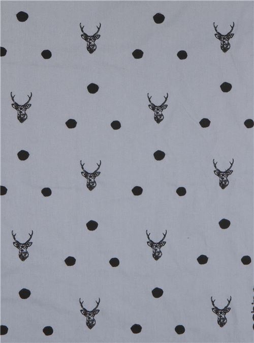 grey echino embroidered canvas fabric with deer stag animal circle dot 3