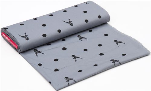 grey echino embroidered canvas fabric with deer stag animal circle dot 5