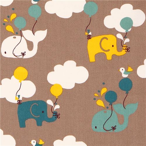 grey elephant birch organic fabric Up Up and Away Frolic 1
