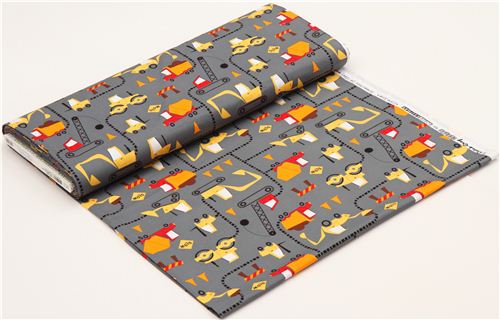 grey excavator fabric construction site de Robert Kaufman 3