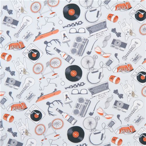 grey fabric cute dog skateboard typewriter item by Dear Stella USA Fabric