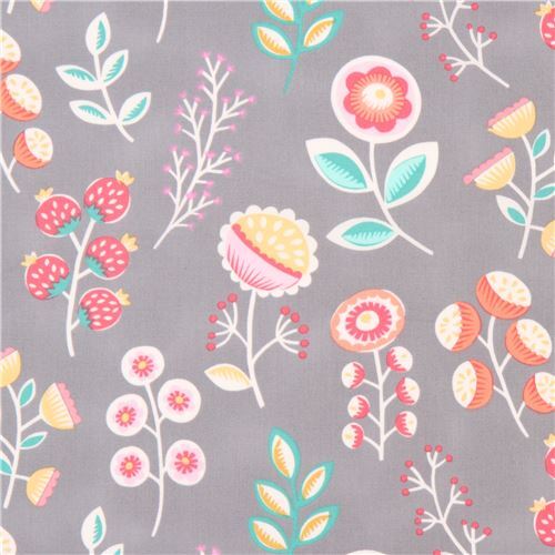 grey fabric pink white flower leaf by Dear Stella USA modeS4u