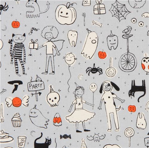 grey fabric with Halloween costume party fabric by Cotton and Steel ...