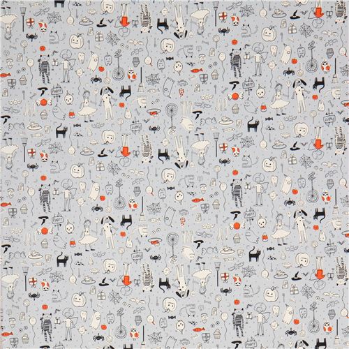 grey fabric with Halloween costume party fabric by Cotton and Steel