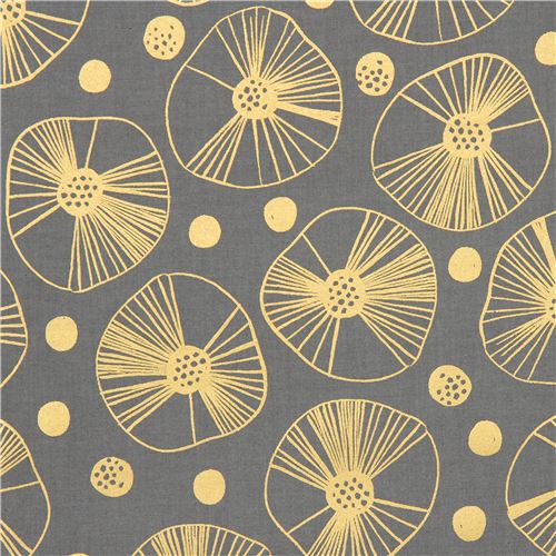 grey with circle gold metallic fabric by Cotton and Steel - modeS4u
