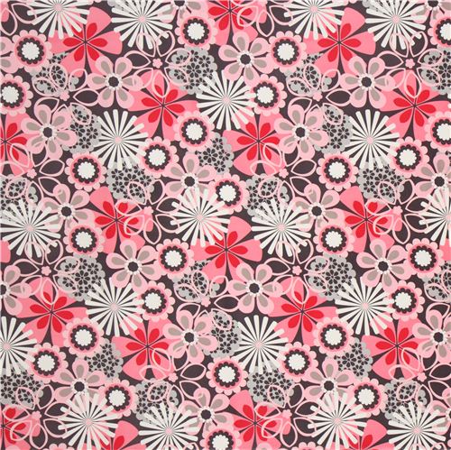 grey flower corduroy fabric par Michael Miller pink flowers 2