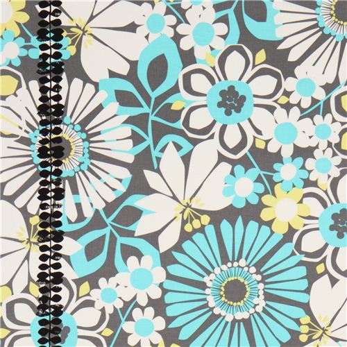 grey flower fabric with leaf tendril Michael Miller 1