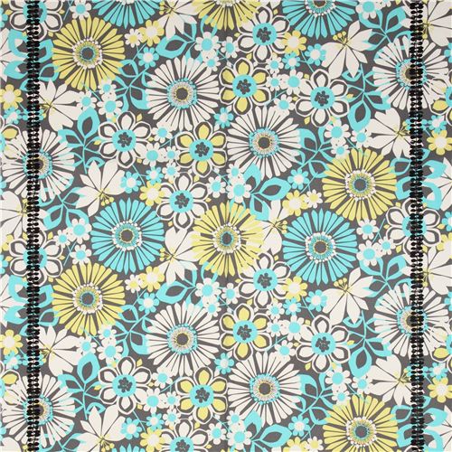 grey flower fabric with leaf tendril Michael Miller 2