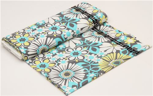 grey flower fabric with leaf tendril Michael Miller 3