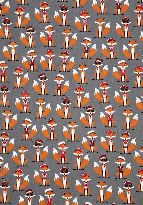grey fox sailor fabric Robert Kaufman 'Fabulous Foxes' 2