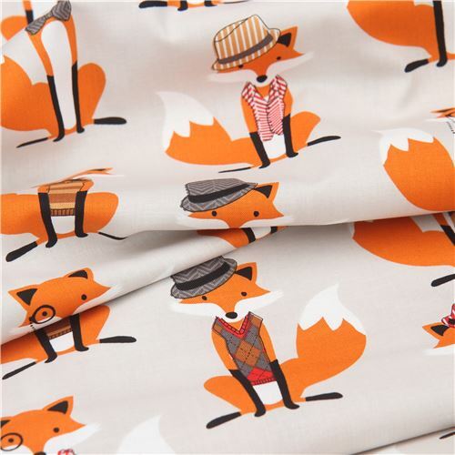 grey hipster fox fabric Robert Kaufman Fox and Houndstooth - modeS4u