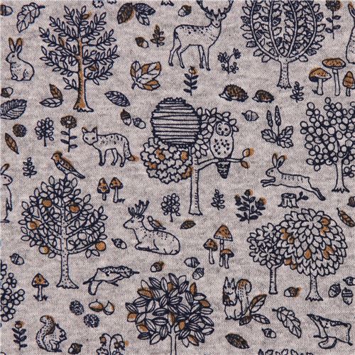 grey knit fabric tree animal Kokka Japan - modeS4u