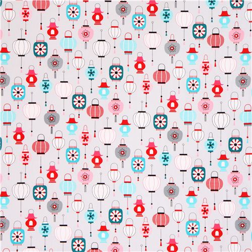 grey lantern lampion fabric Robert Kaufman from Kokeshi 3