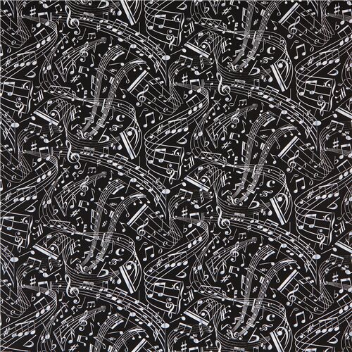 grey music notes fabric in black by Timeless Treasures - modeS4u