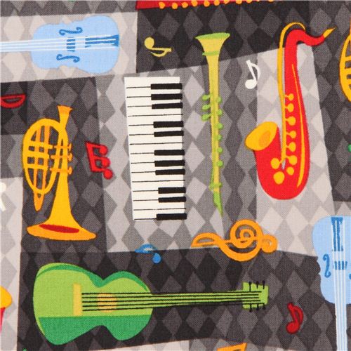 grey musical instrument fabric Robert Kaufman All that Jazz Fabric by ...