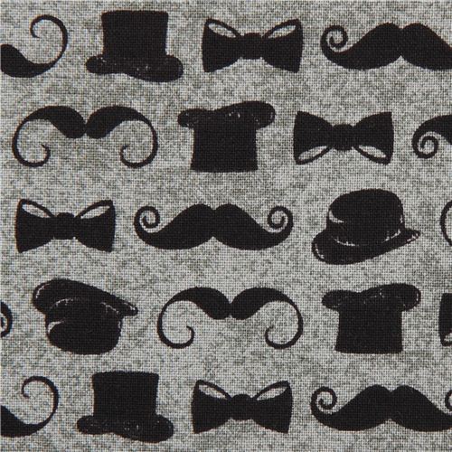 grey mustache and tophat fabric by Andover USA 1