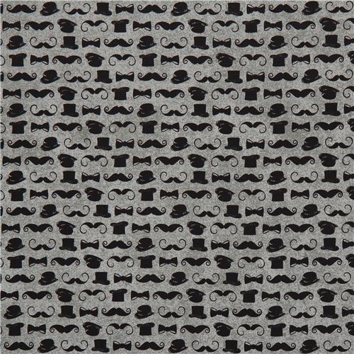 grey mustache and tophat fabric by Andover USA 2