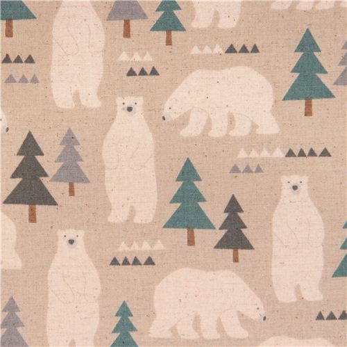 grey polar bear Canvas fabric Kokka  1