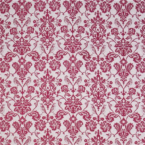 grey purple flower ornament bird Jacquard echino fabric  3