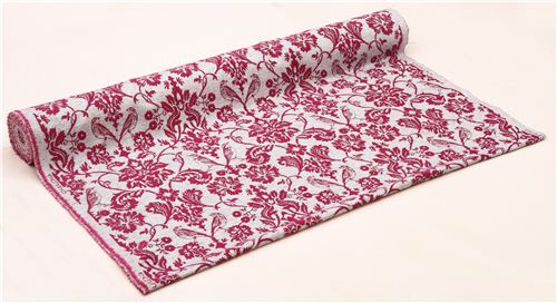 grey purple flower ornament bird Jacquard echino fabric  5