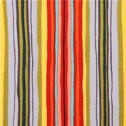 grey red colorful stripe fabric Michael Miller 1