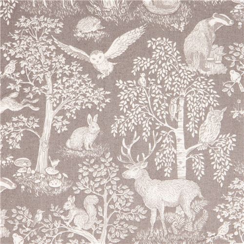 grey stag owl fox forest animal fabric by Andover USA Fabric