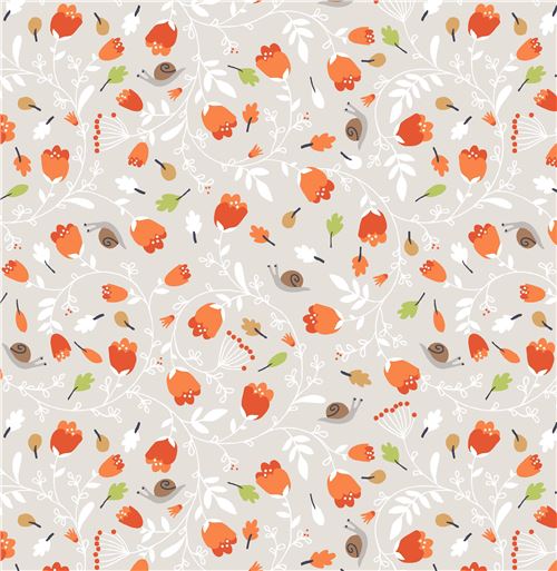 grey white orange flower leaf white flowesnail fabric by StudioE 'Gentle Forest' 2