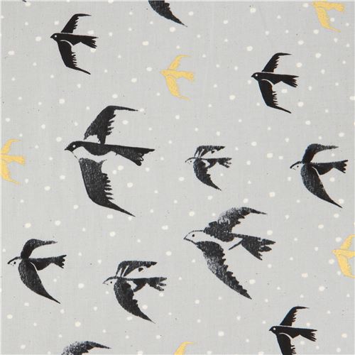 grey with bird animal gold metallic fabric by Cotton and Steel 2