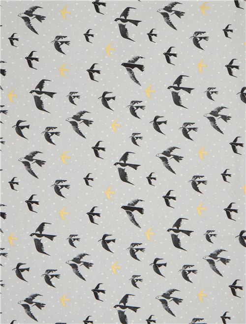 grey with bird animal gold metallic fabric by Cotton and Steel 3