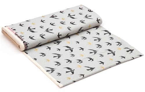 grey with bird animal gold metallic fabric by Cotton and Steel 4