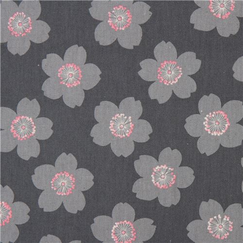 grey with cherry blossom flower laminate fabric from Japan - modeS4u