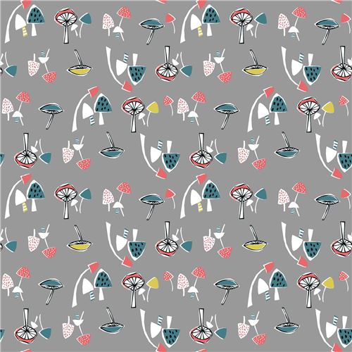 grey with colorful mushroom organic fabric monaluna USA 2