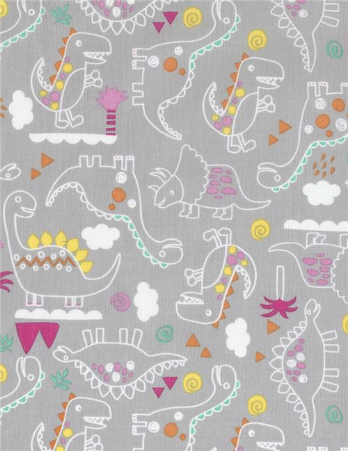 grey with funny dinosaur fabric by Timeless Treasures Fabric by ...