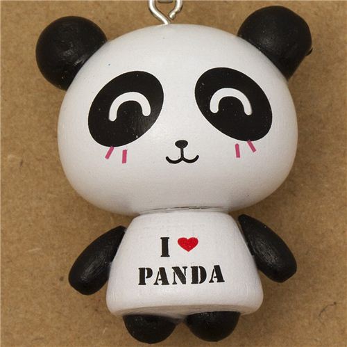 happy I love panda panda bear wooden phone strap - Cellphone ...